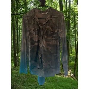 Mudd Camo Apocalyptic Military Army Snap Button Up Long Sleeve Shirt Small Rare